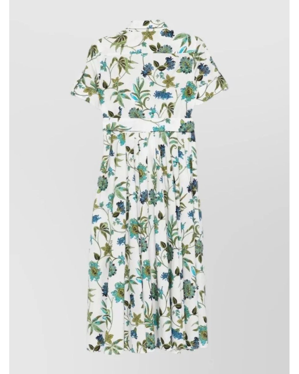 Fay Green Cotton Floral-Print Short-Sleeve Belted Midi Dress