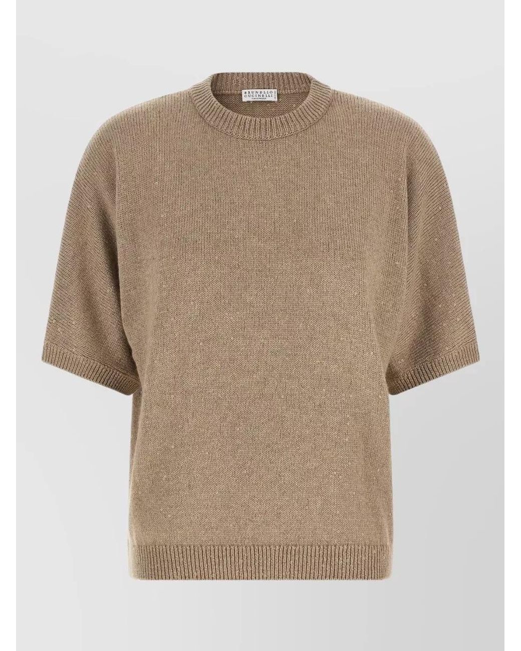 Brunello Cucinelli Natural Cashmere Silk Ribbed Short-Sleeve Sweater
