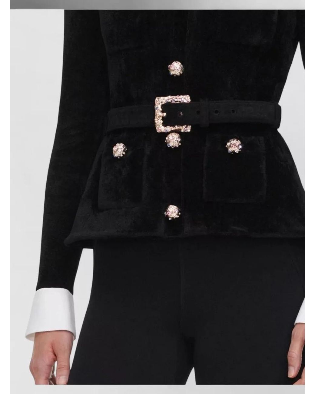 Self-Portrait Black Chenille Knit Fitted Jacket