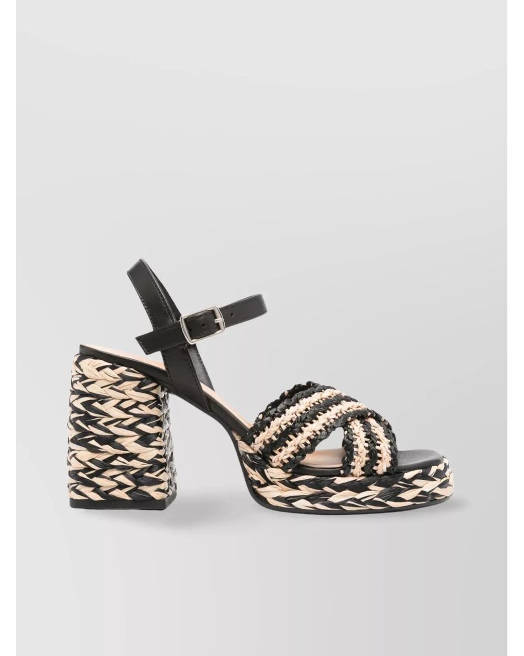 Castaner Metallic Raffia Block Heel Sandals