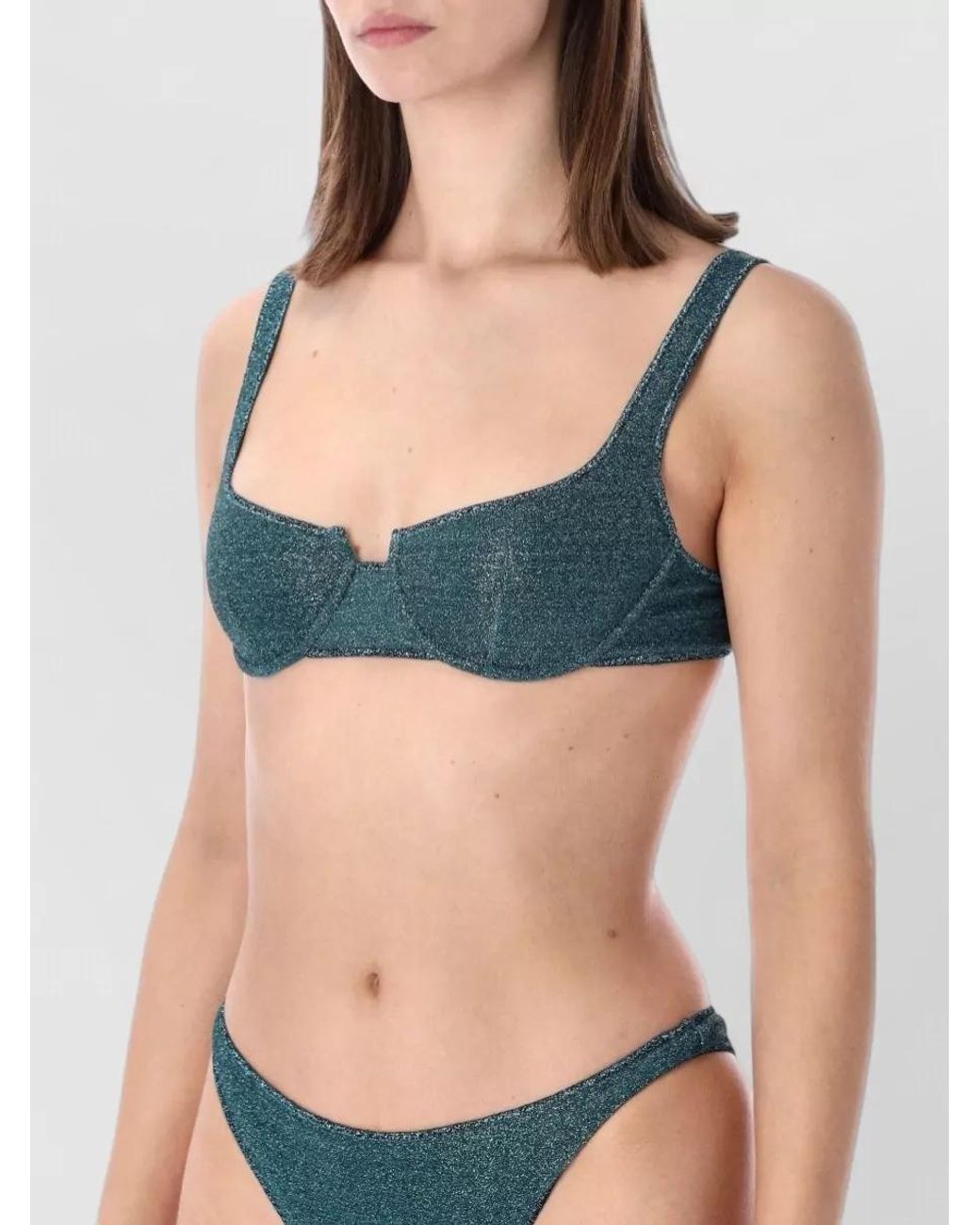Oseree Blue Metallic Lurex Balconette Bikini