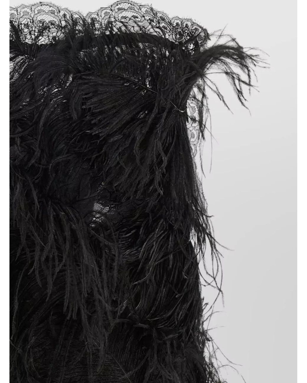The Attico Black Lace Feather Strapless Mini Dress