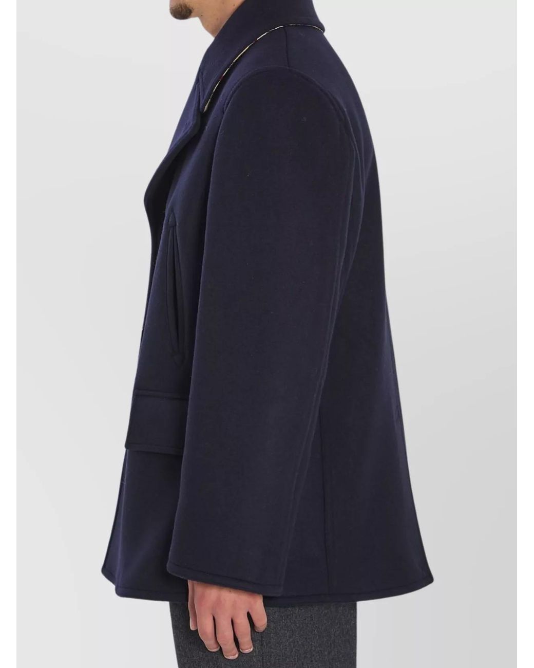 Burberry Blue Wool Double-Breasted Peacoat for men