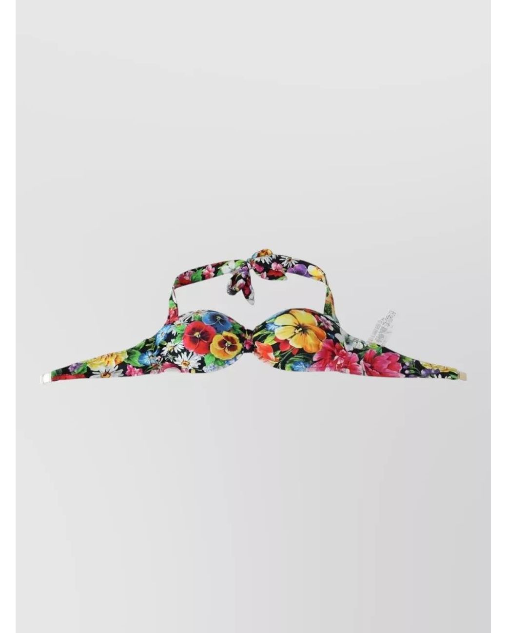 Dolce & Gabbana Black Floral-Print Halterneck Bandeau Bikini Top