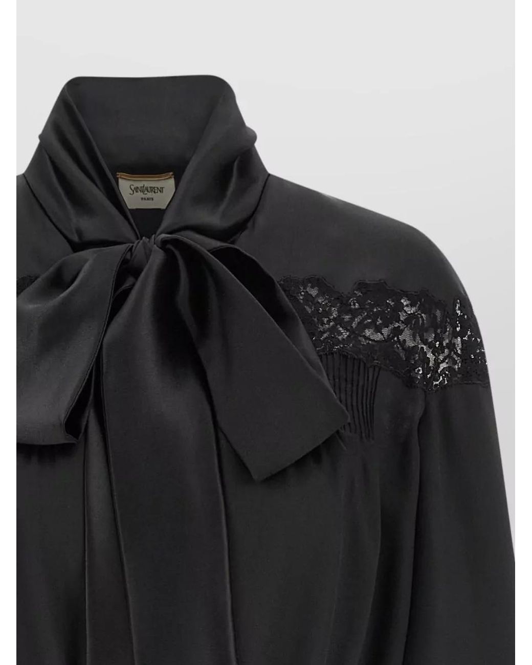 Saint Laurent Black Silk Lace Cropped Blouse