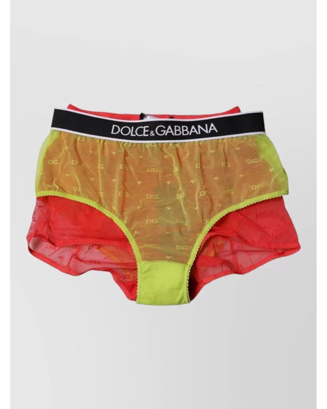 Dolce & Gabbana Red Logo Tulle Mid-Rise Briefs