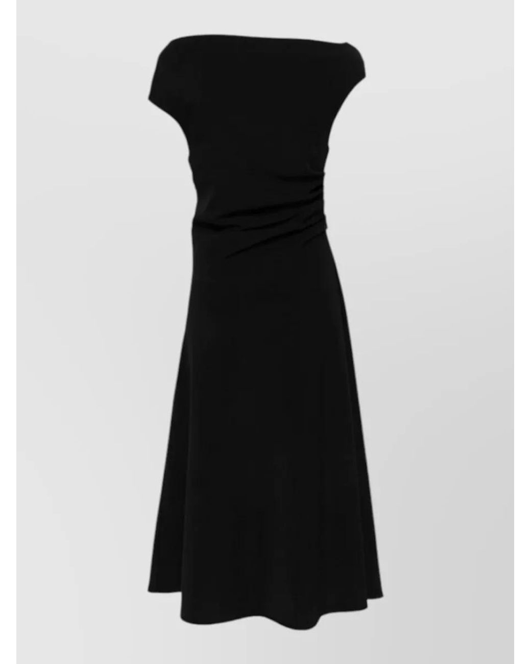 P.A.R.O.S.H. Black Ruched A-Line Midi Dress