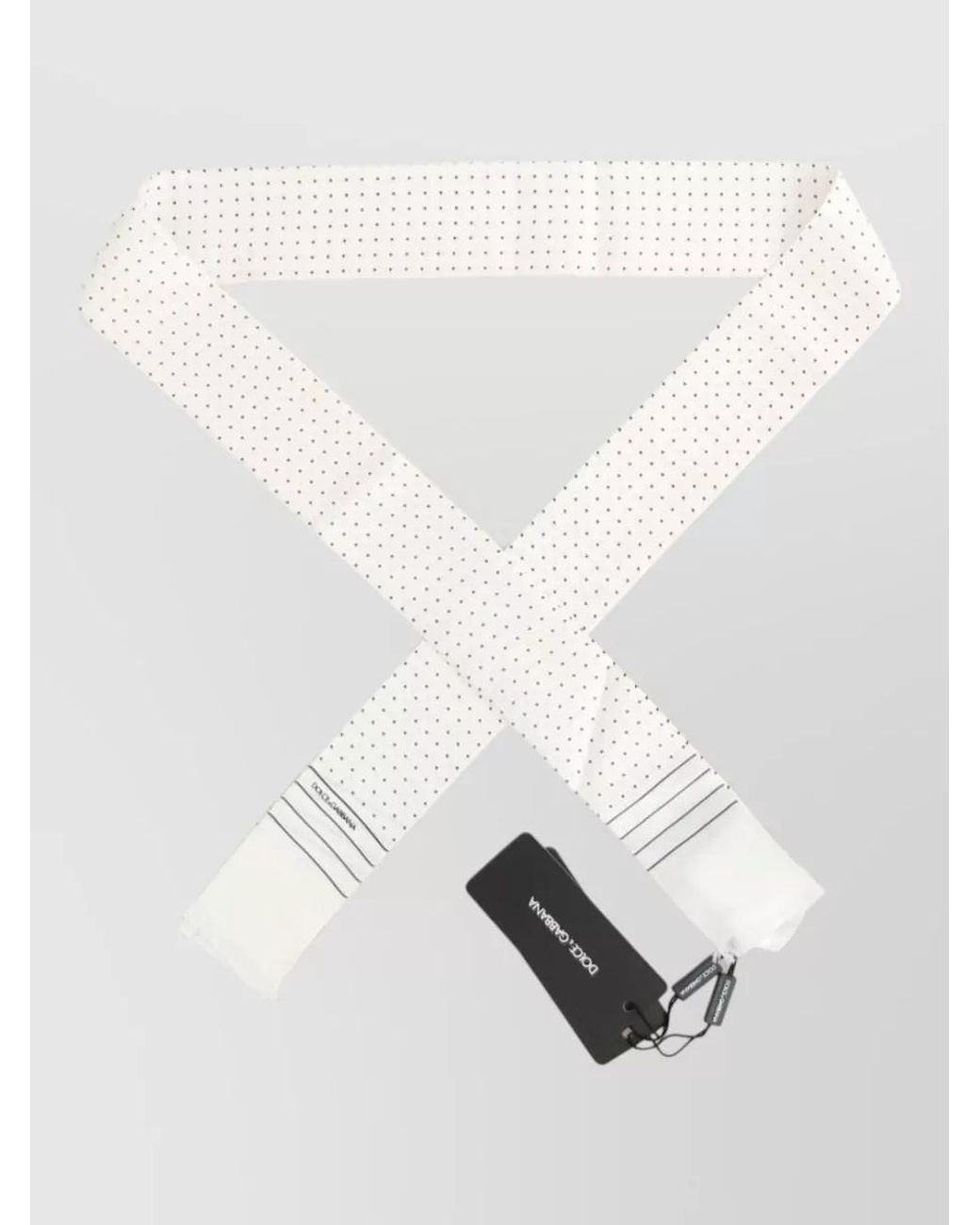 Dolce & Gabbana White Silk Polka-Dot Skinny Scarf for men