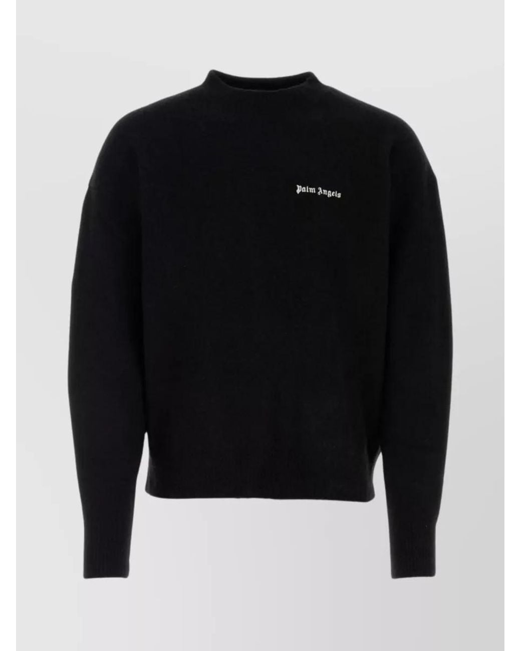 Palm Angels Black Cashmere Merino Wool Logo-Embroidered Crewneck Sweater for men