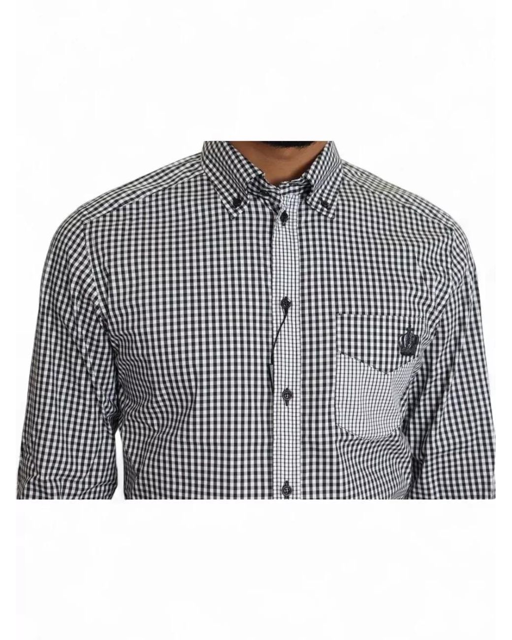 Dolce & Gabbana Gray Checked Slim-Fit Shirt for men