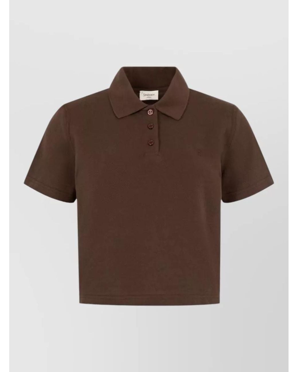 Saint Laurent Brown Cotton Piqué Cropped Polo Shirt