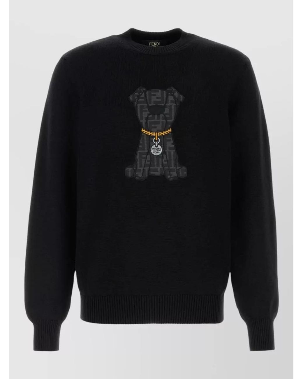 Fendi Blue Wool Sweater Crew Neck Long Sleeves for men