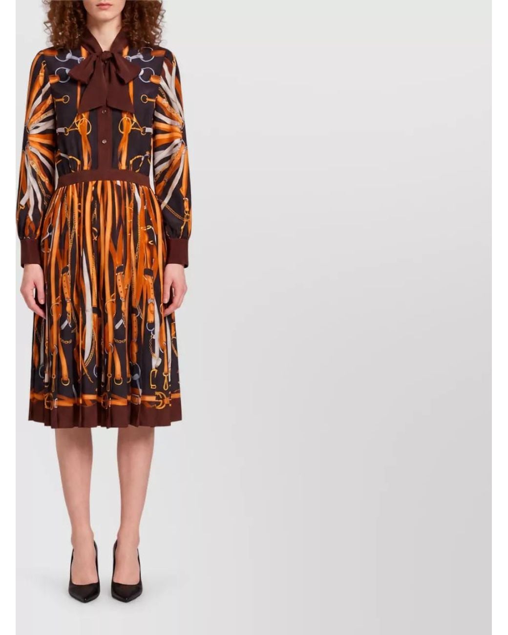 Gucci Multicolor Printed Silk Pleated Midi Dress