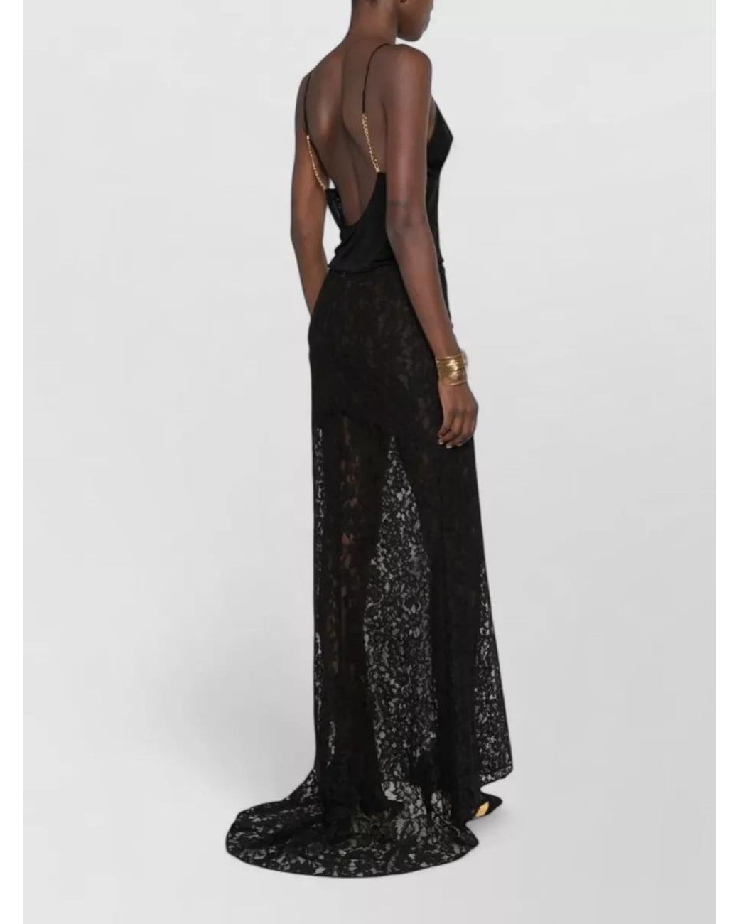 Saint Laurent Black Satin V-Neck Chain-Strap Camisole