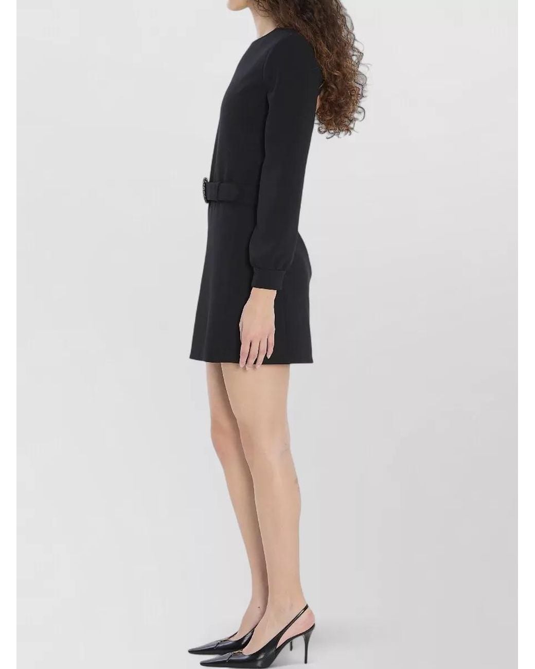 Saint Laurent Black Crystal-Embellished Belt Mini Dress