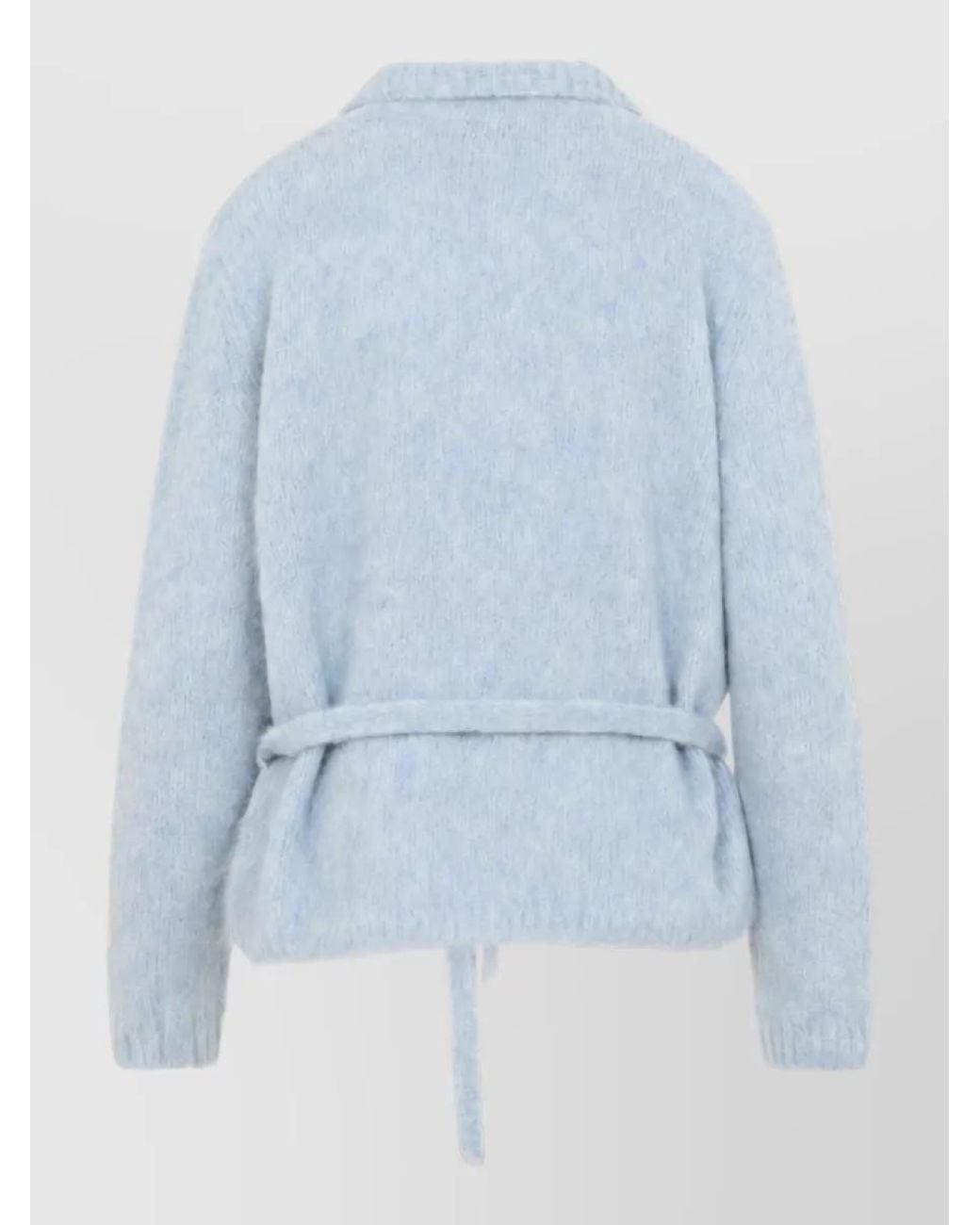 Dries Van Noten Blue Alpaca Merino Wool Belted Ribbed Cardigan