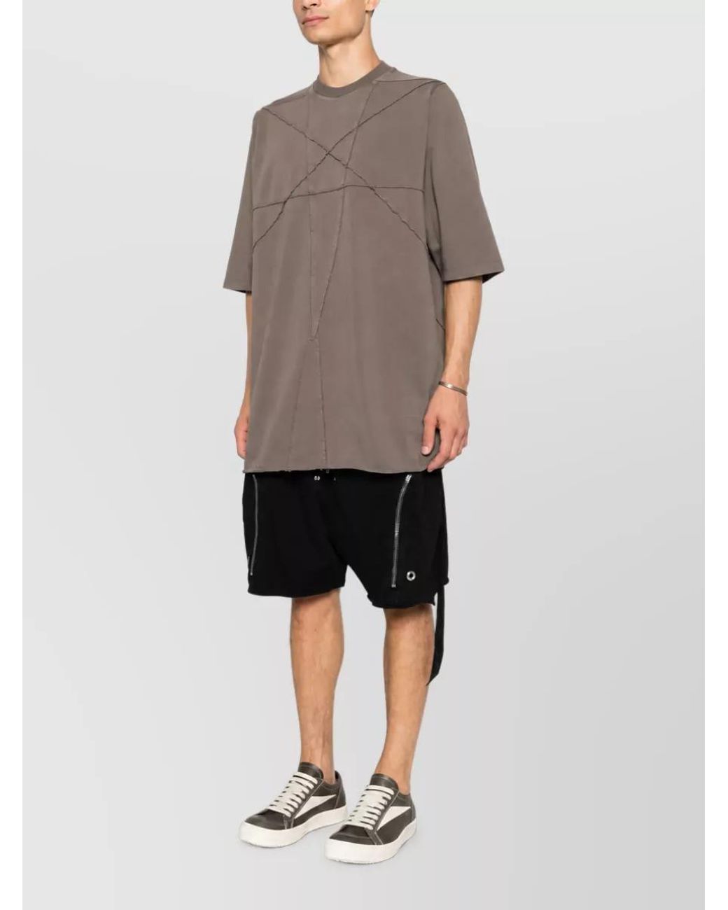 Rick Owens Gray Pentagram Stitch Cotton Short-Sleeve T-Shirt for men