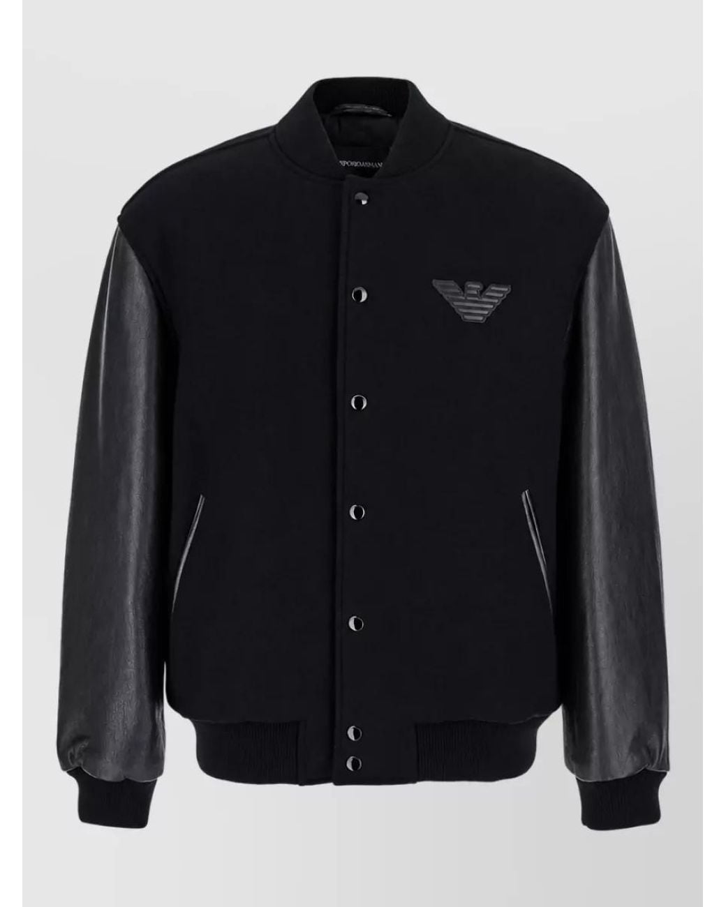Emporio Armani Blue Leather Logo Bomber Jacket for men