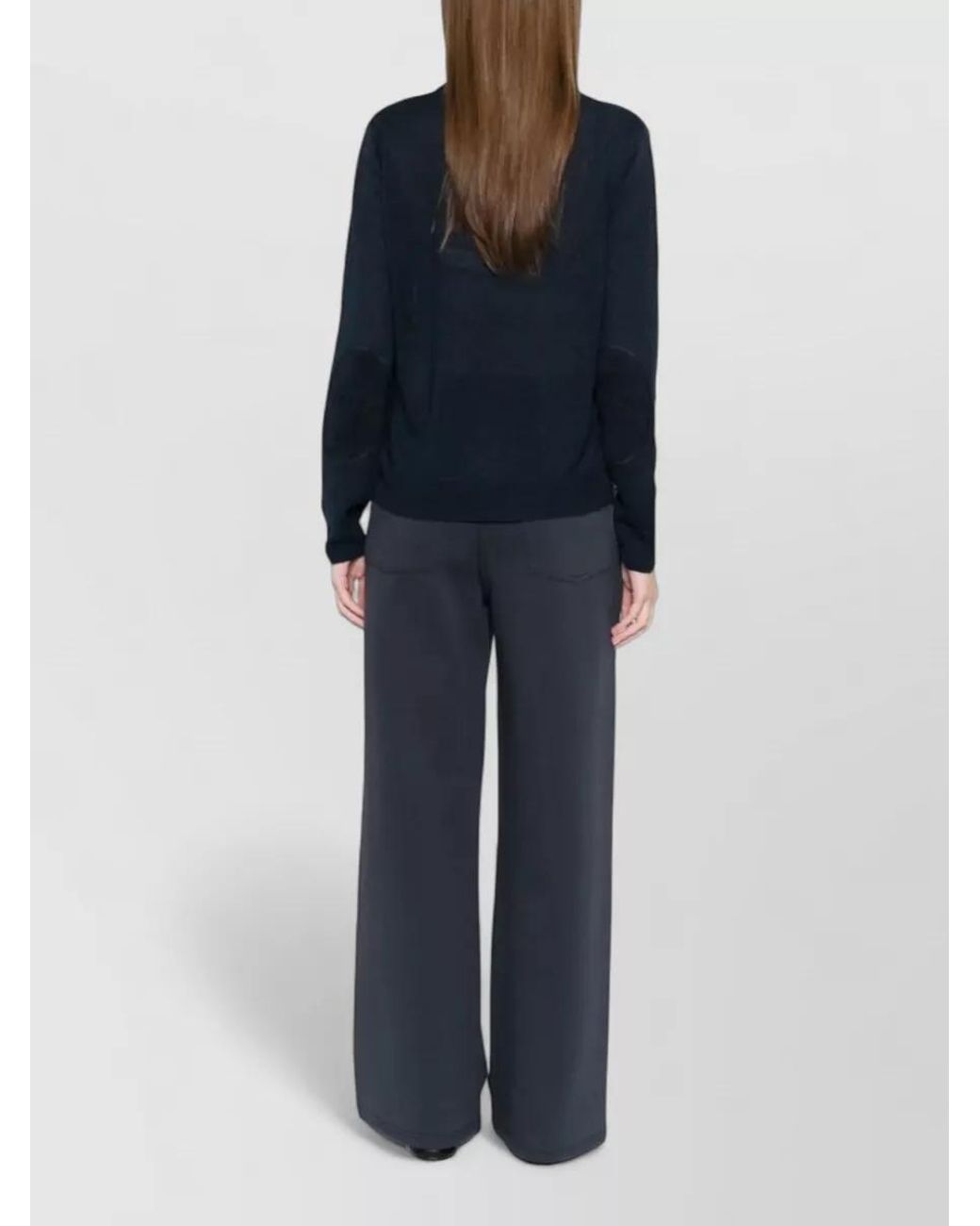 Max Mara Blue Linen Ribbed Crew-Neck Jumper