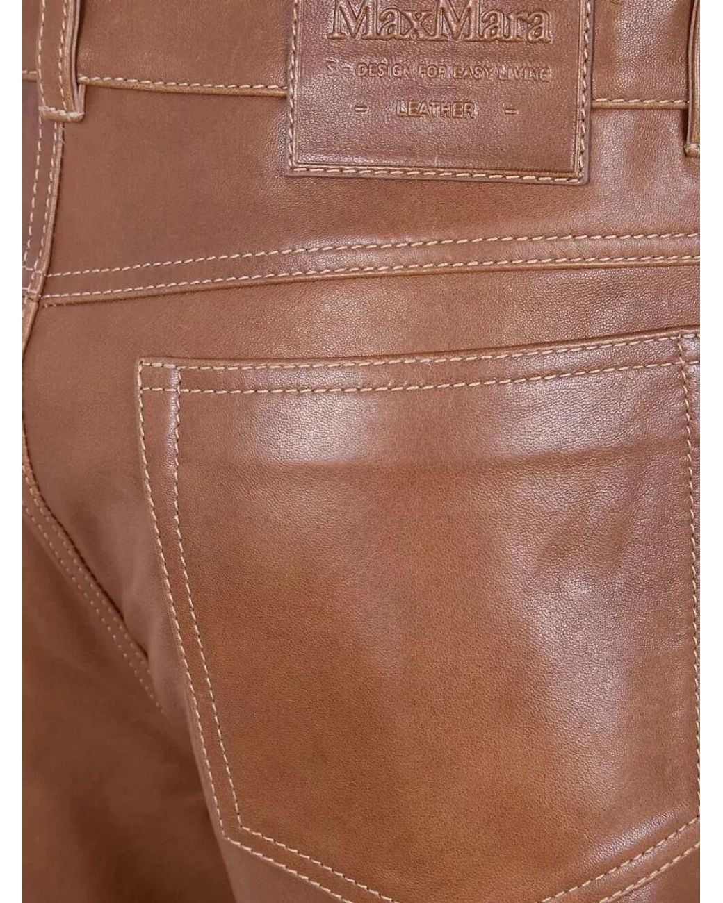 Max Mara Brown Leather Straight-Leg Trousers