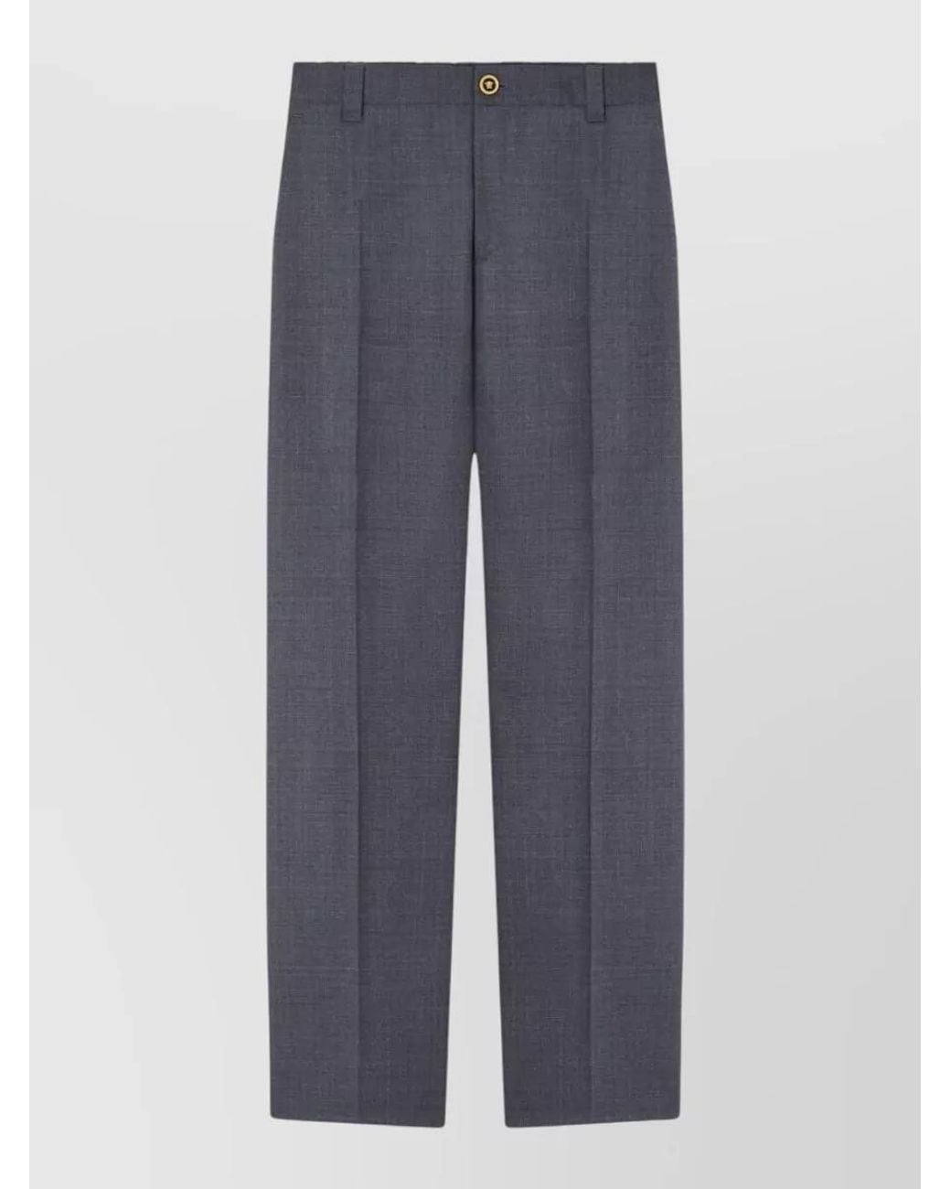 Versace Blue Wool Straight-Leg Trousers for men