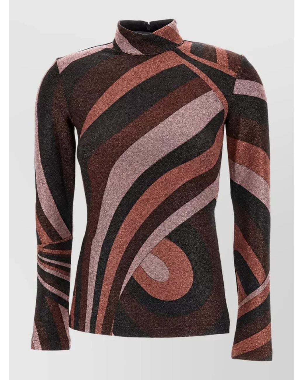 Emilio Pucci Brown Printed High Neck Long Sleeve Top