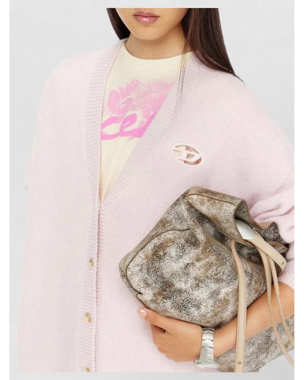 DIESEL Pink Chunky-Knit Relaxed-Fit V-Neck Cardigan
