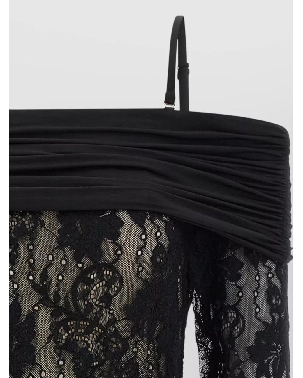 Zimmermann Black Lace Off-The-Shoulder Long-Sleeve Bodysuit