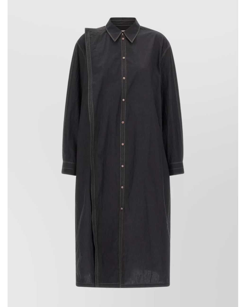 Lemaire Black Cotton Asymmetric Shirt Midi Dress