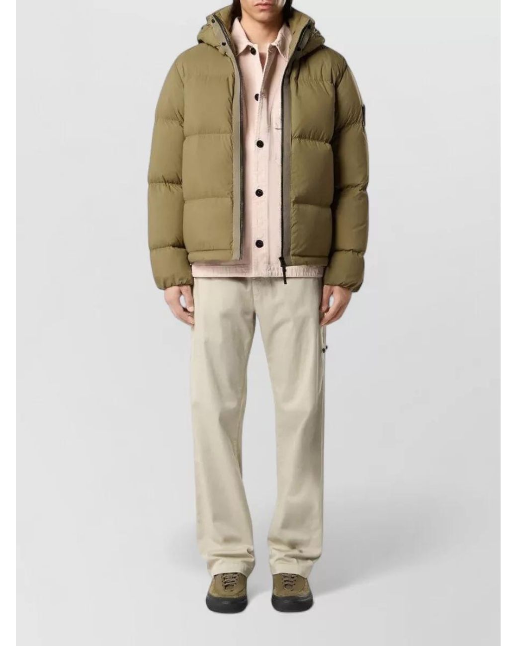 Stone Island Green Detachable Hood Down Puffer Jacket for men