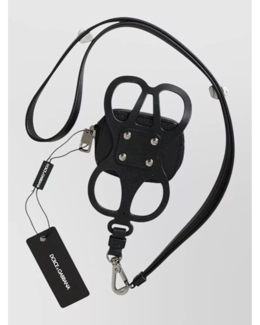 Dolce & Gabbana Black Leather Logo Coin Purse Lanyard Wallet for men