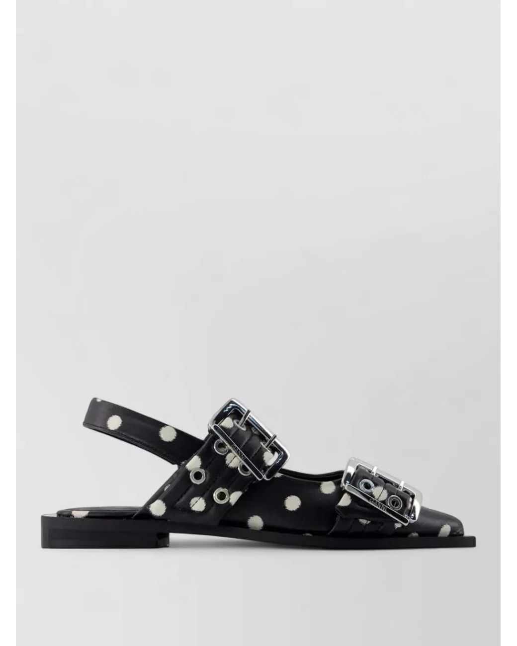 Ganni Black Leather Buckled Ballerina Sandals