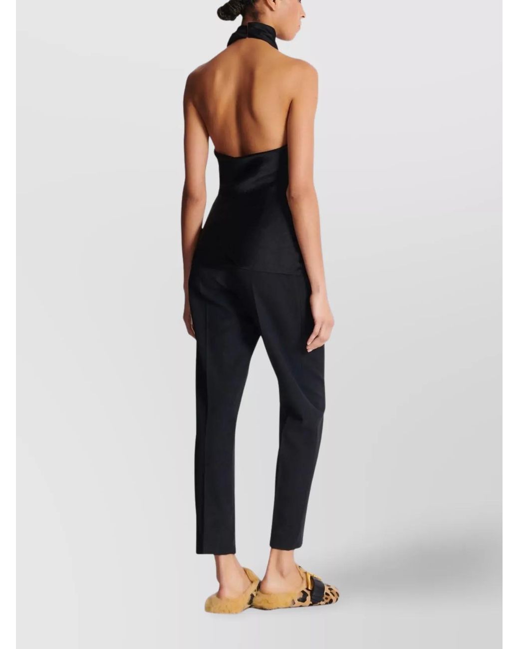 Balmain Black Silk Draped High-Neck Halterneck Blouse