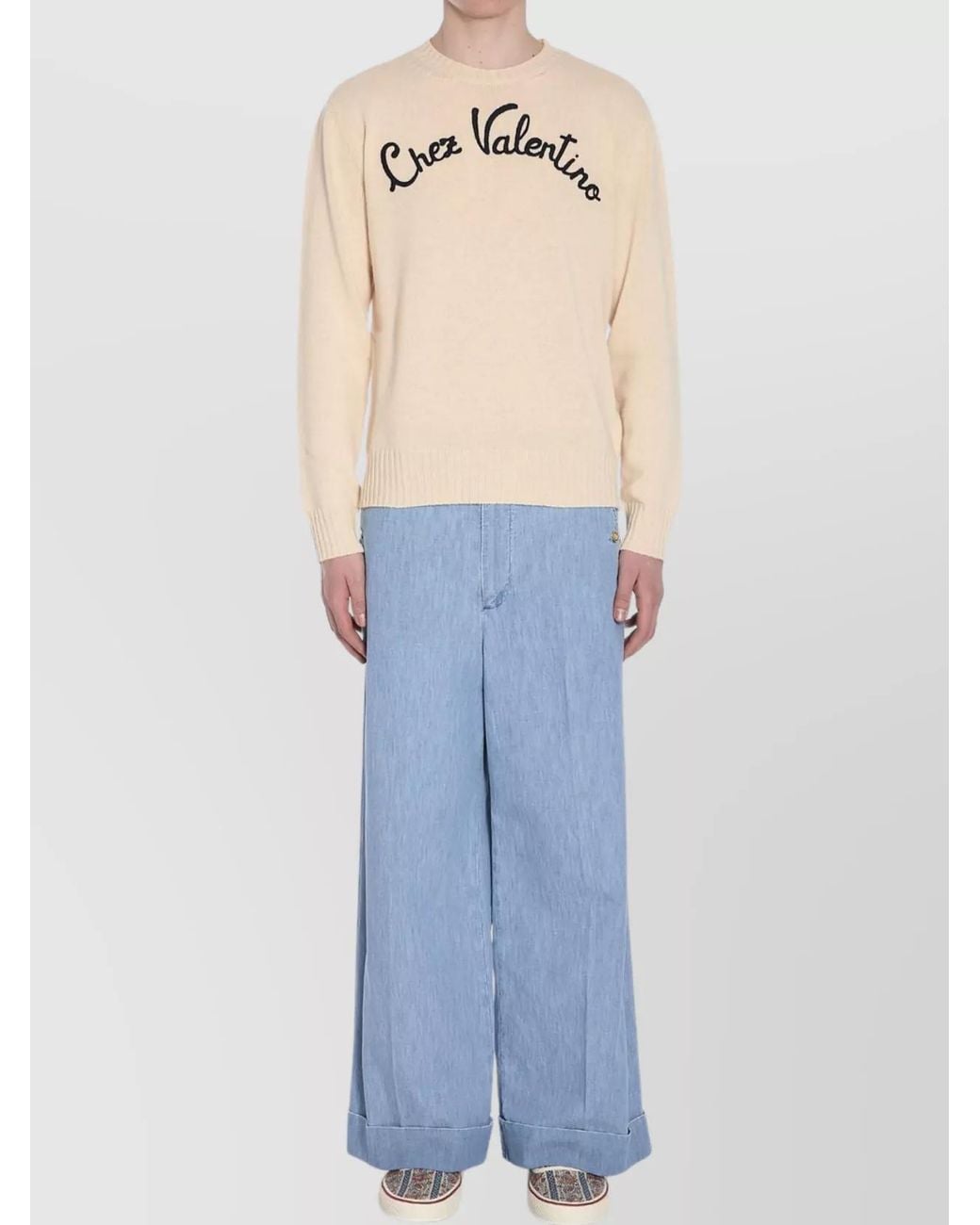 Valentino Garavani Blue Cotton Oversized Wide-Leg Trousers for men