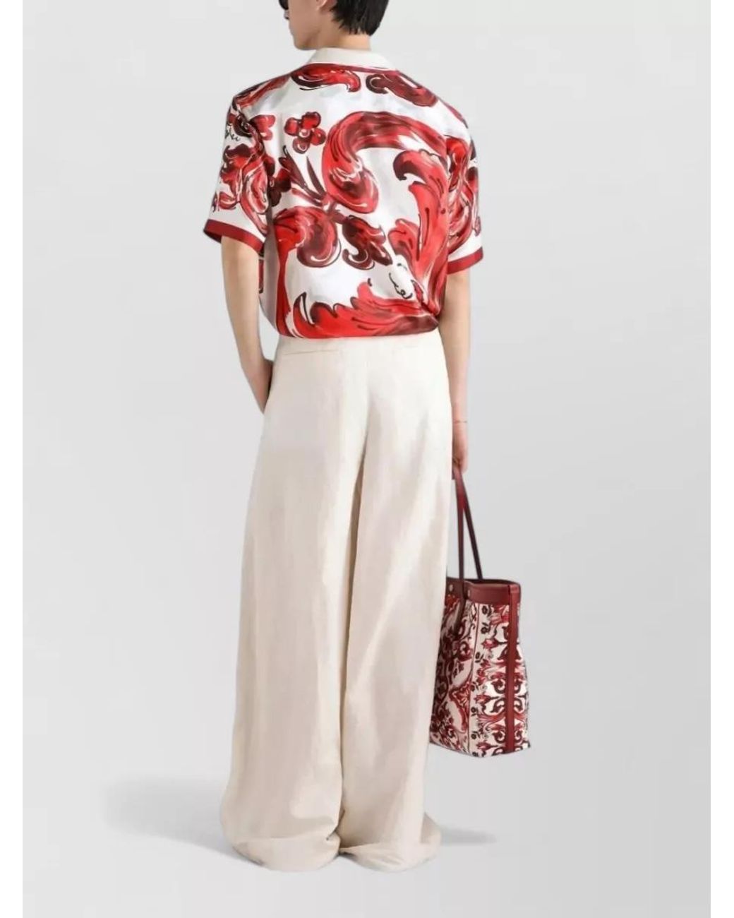 Dolce & Gabbana Red Silk Printed Short-Sleeve Shirt for men