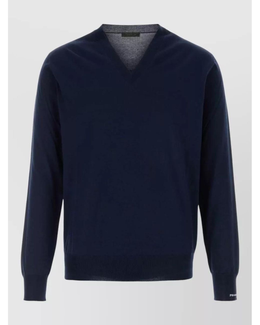 Prada Blue Cotton Slim-Fit V-Neck Sweater for men