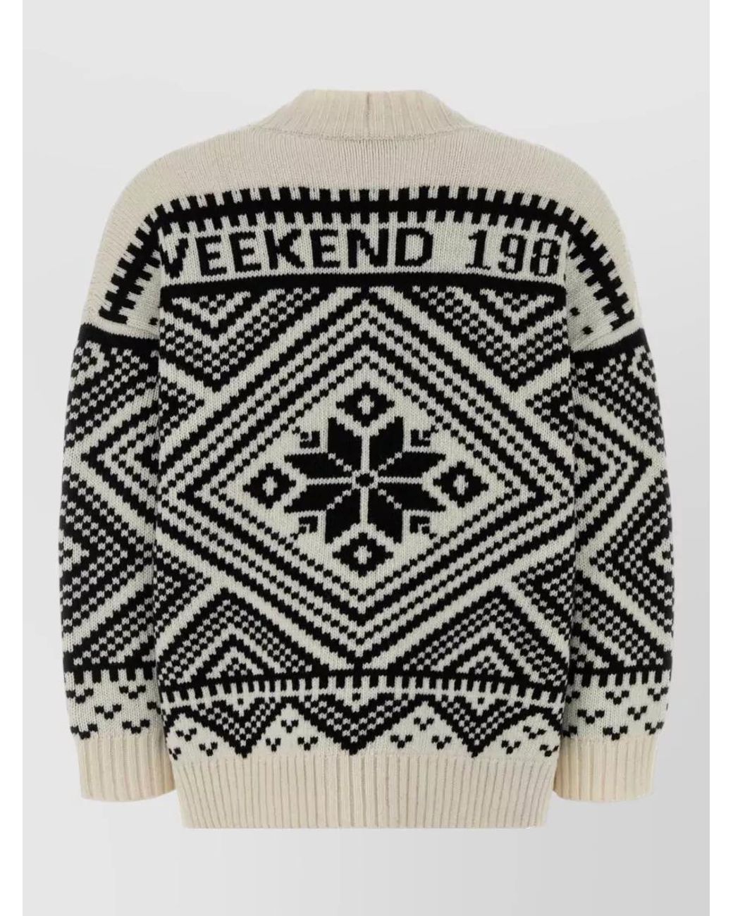 Weekend by Maxmara Black Wool Oversized Jacquard V-Neck Cardigan