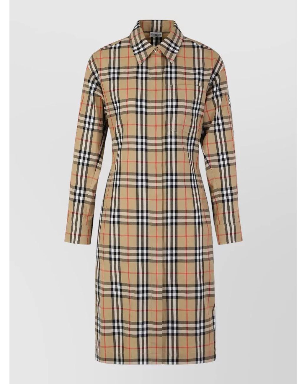 Burberry Multicolor Checked Long-Sleeve Midi Dress