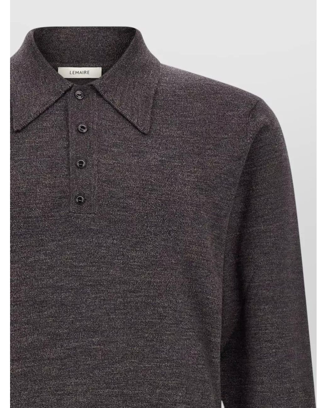 Lemaire Gray Wool Long-Sleeve Knitted Polo Sweater for men