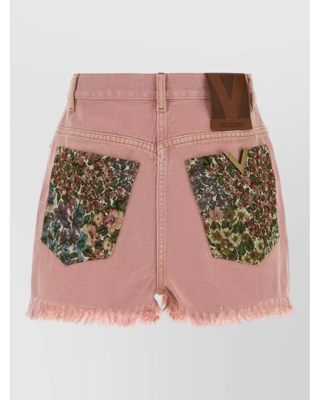 Valentino Garavani Pink Denim Frayed-Hem Short Shorts