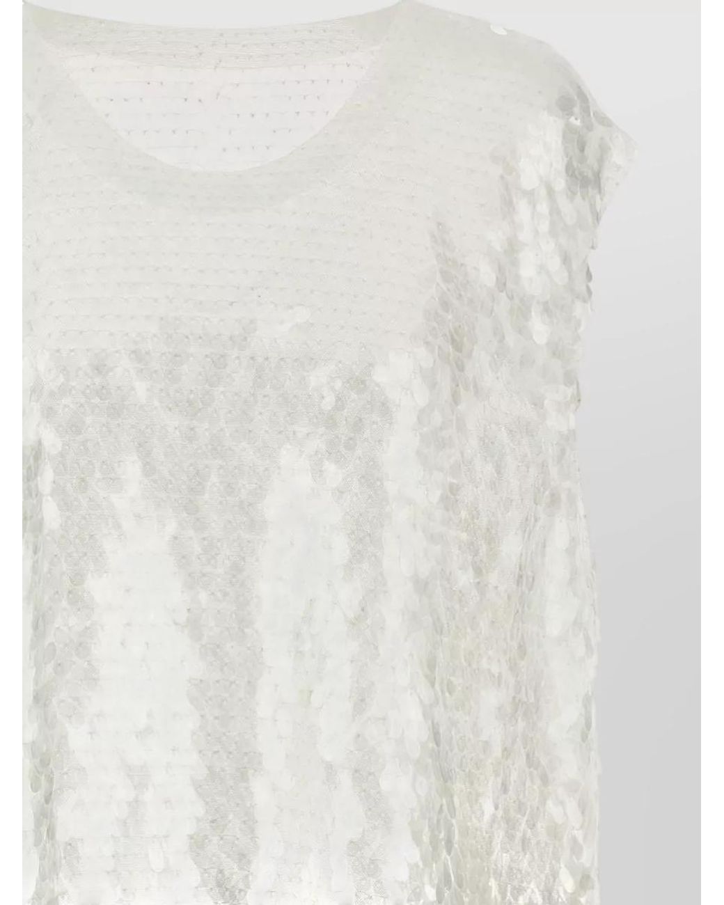 Norma Kamali White Sequin Mesh Long-Sleeve Top