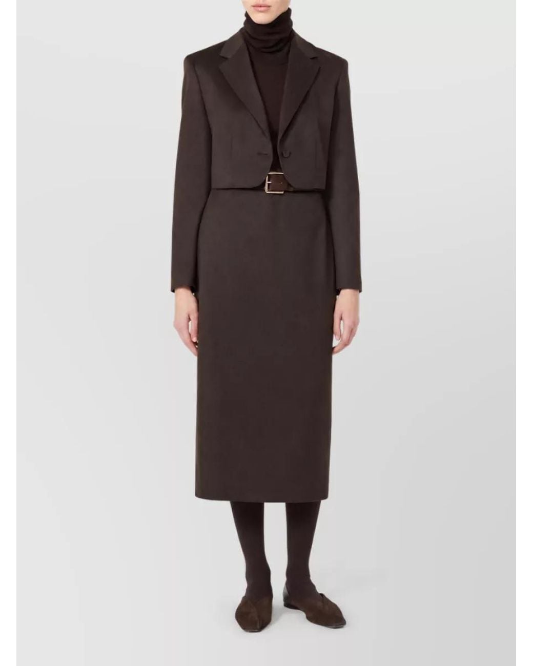 Max Mara Brown Virgin Wool Fine Rib-Knit Turtleneck Sweater