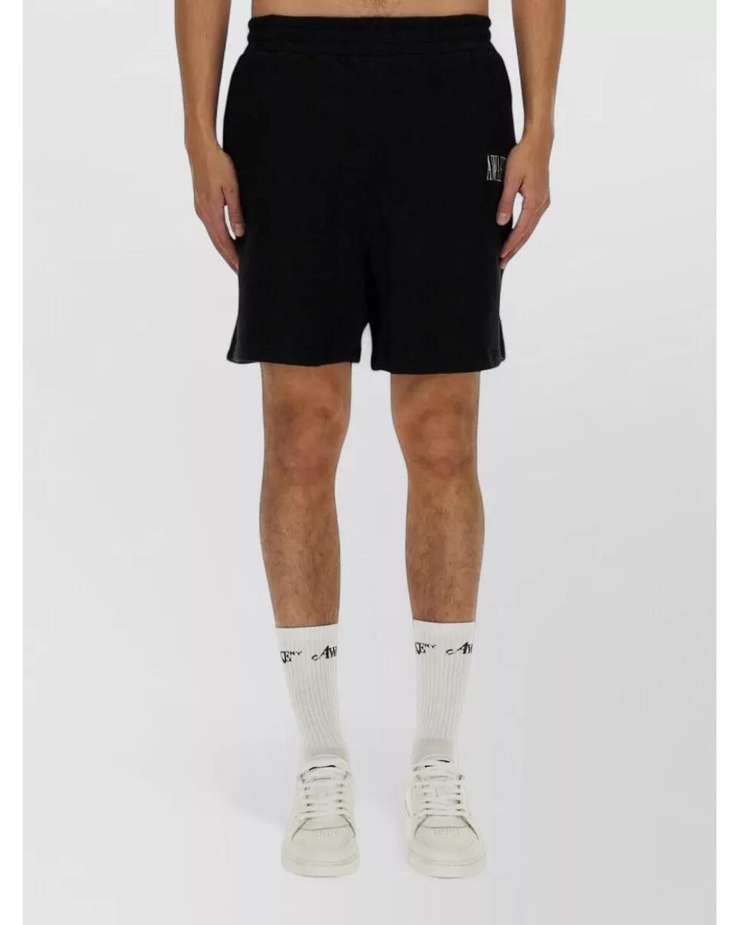 AWAKE NY Black Cotton Fleece Regular Fit Track Shorts for men