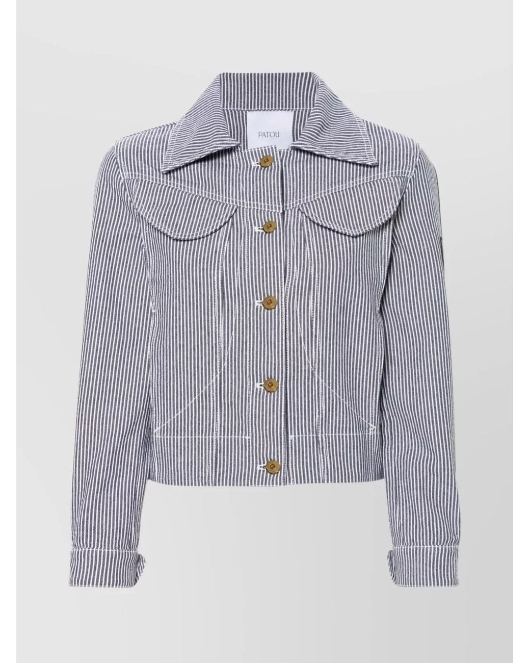 Patou Blue Striped Cropped Denim Jacket