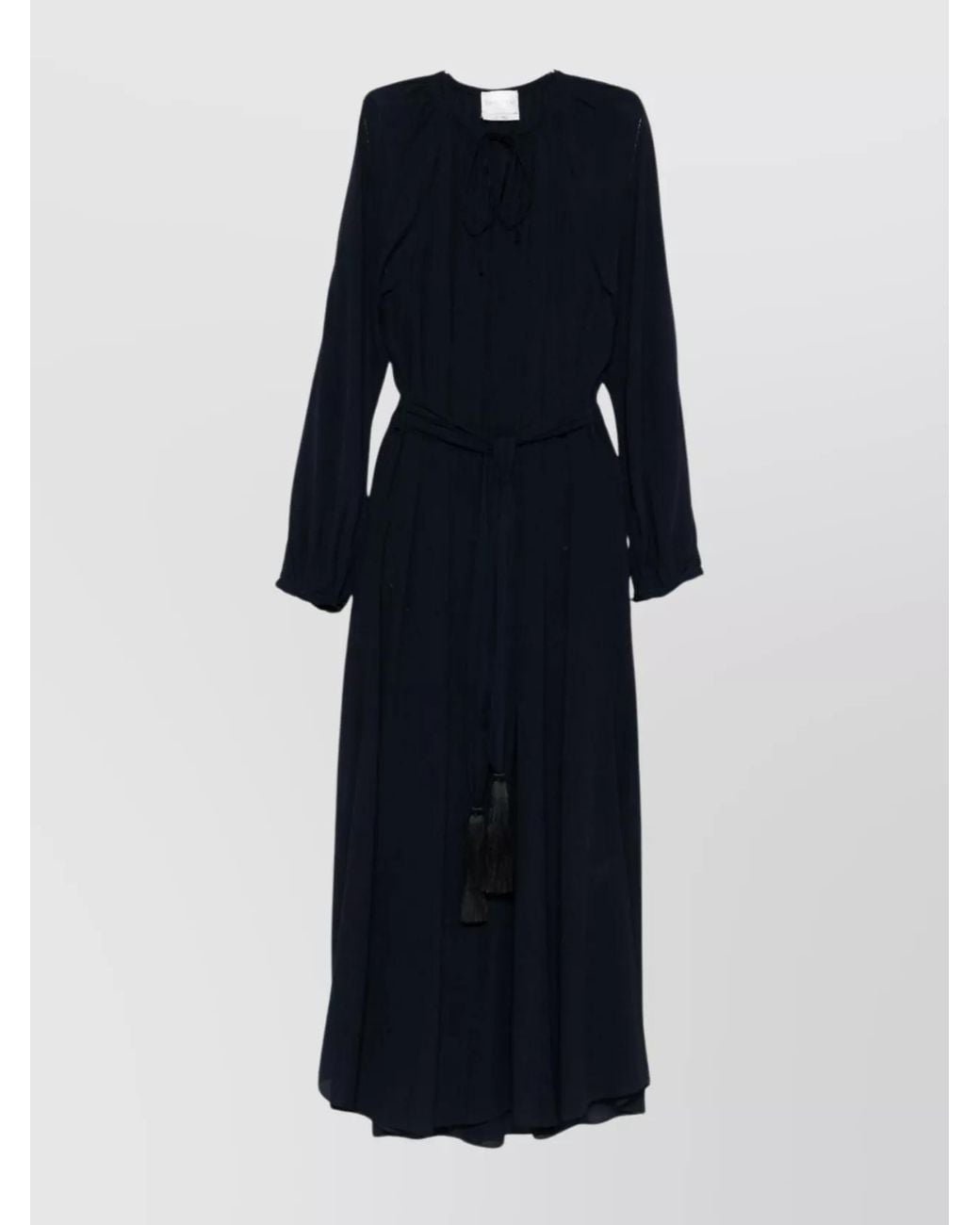 Forte_forte Blue Silk Crepe De Chine Tie Neck Long Sleeve Maxi Dress