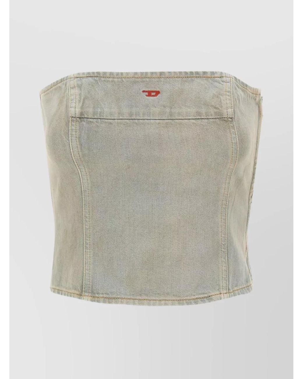DIESEL Gray Denim Embroidered Logo Cropped Bandeau Top