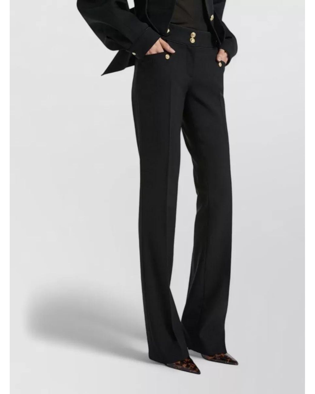 Balmain Black Wool Straight-Leg Suit Trousers