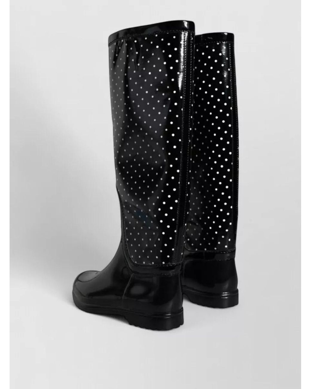 Dolce & Gabbana Black Polka Dot Rubber Knee-High Rain Boots