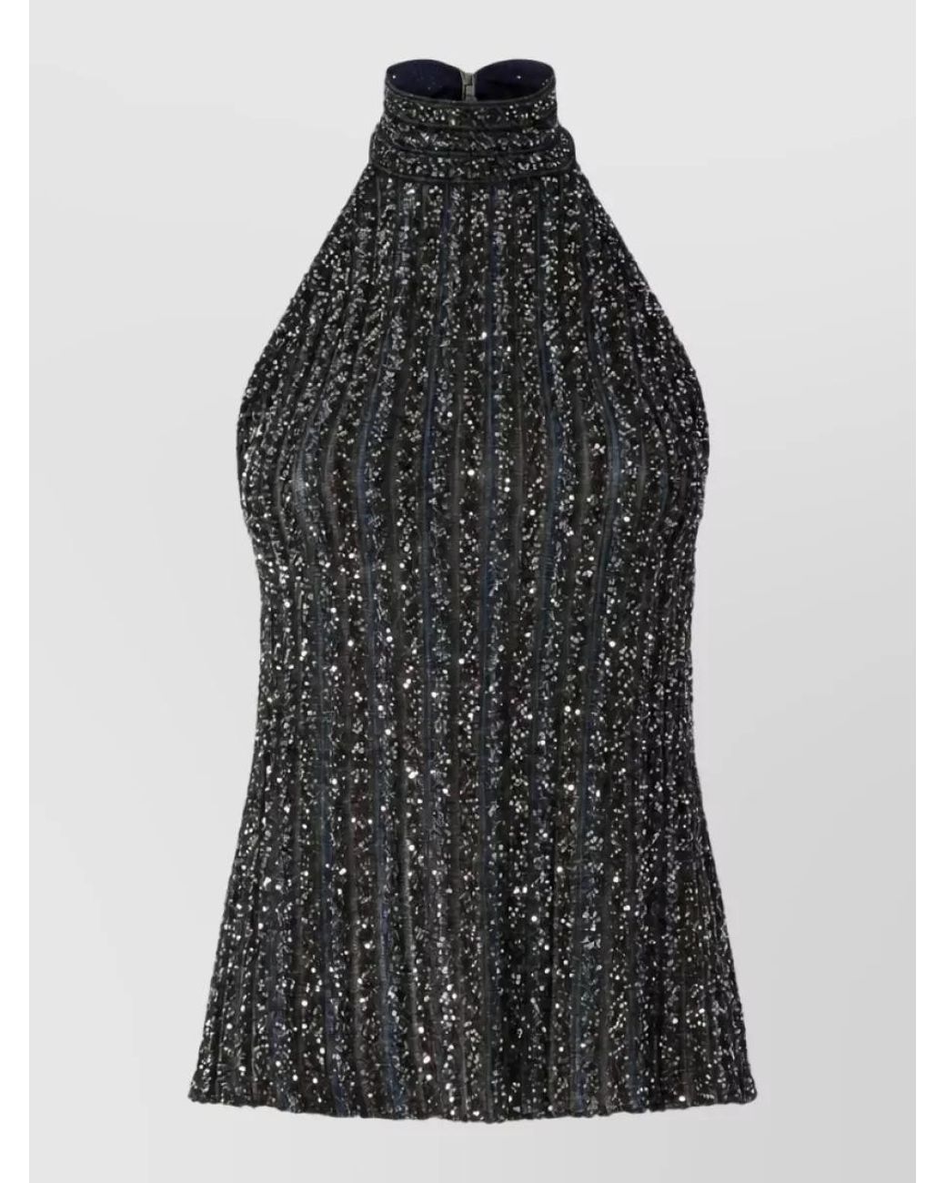 Missoni Black Striped Sequin Sleeveless Halterneck Top