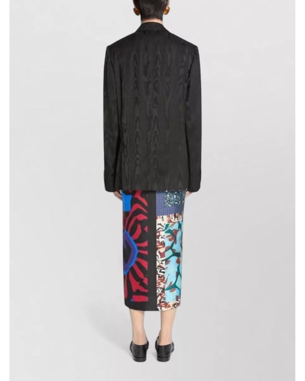 Dries Van Noten Black Double-Breasted Moiré Blazer